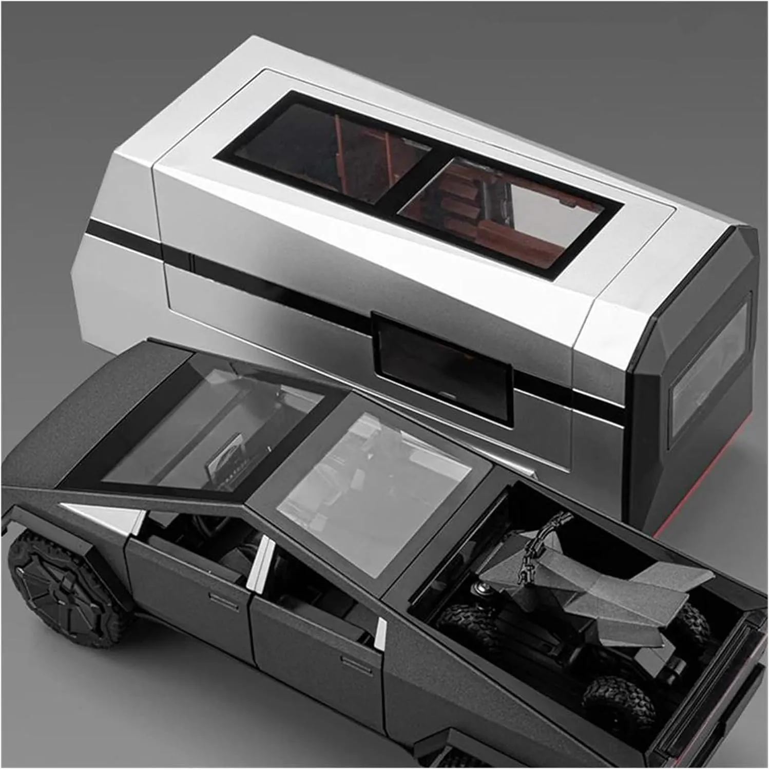 1 24 for Tesla Cyber Truck Pickup Trailer Alloy Car Model Diecast Camper Van Touring Car Model Collectibles Non-Remote App Controlled Toys(Green)
