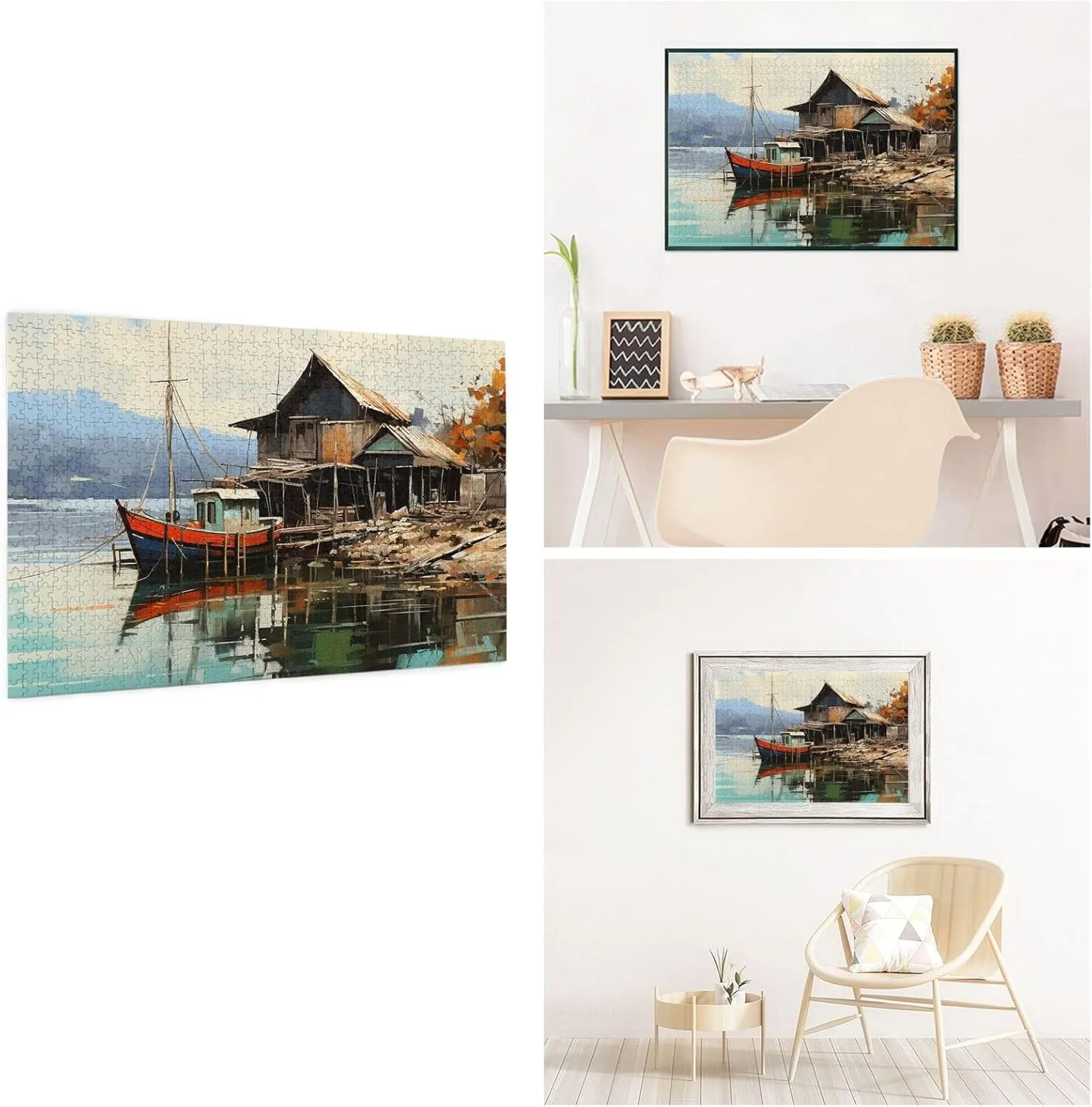 1000 Piece Jigsaw Puzzles for Adults Challenging Puzzle Wooden Picture Puzzle Personalized Custom Old Fishing Village Wood Puzzle for Family Game Nights Gifts 29.5x19.7 inches Puzzle