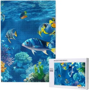 1000-Piece Wooden Jigsaw Puzzle for Adults & Families - Blue Ocean Underwater Fish - Puzzle Artwork for Game Nights, Home Decor, Stress Relief & Brain Training