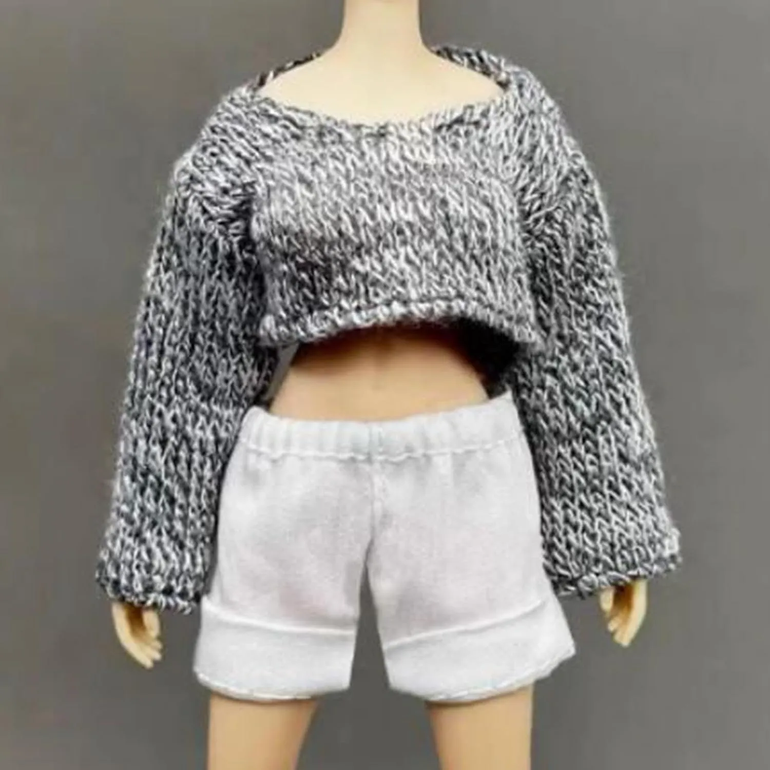 1/12 Female Doll Sweater,Action Figure Clothes,Long Sleeve,Fashion Pullover Sweater Mini for 6inch Female Action Figures, Gray
