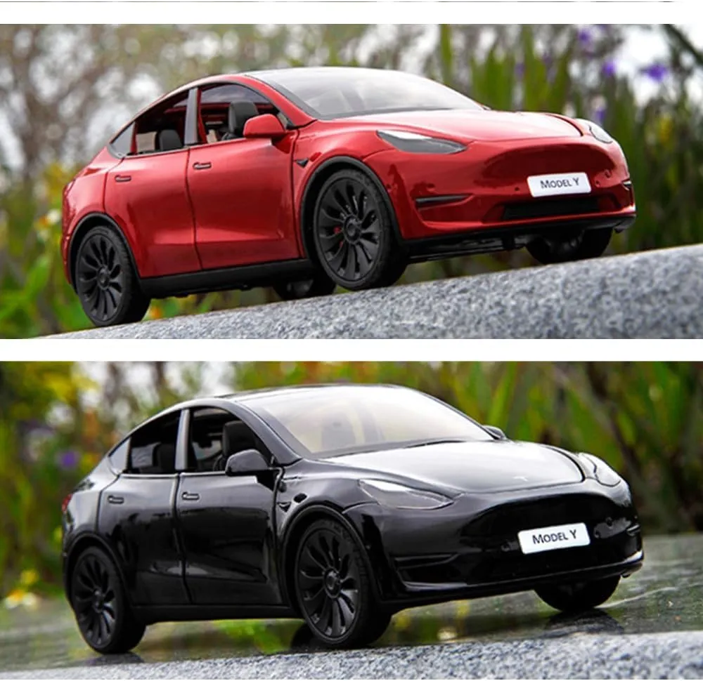 1/24 Model Y Alloy Simulation Casting Toy Car, Children's Dream Toys Car Toys with Sound, Light, Pull-Back, Birthday Gifts for Kids or Car Lovers White Elephant Gifts - Red