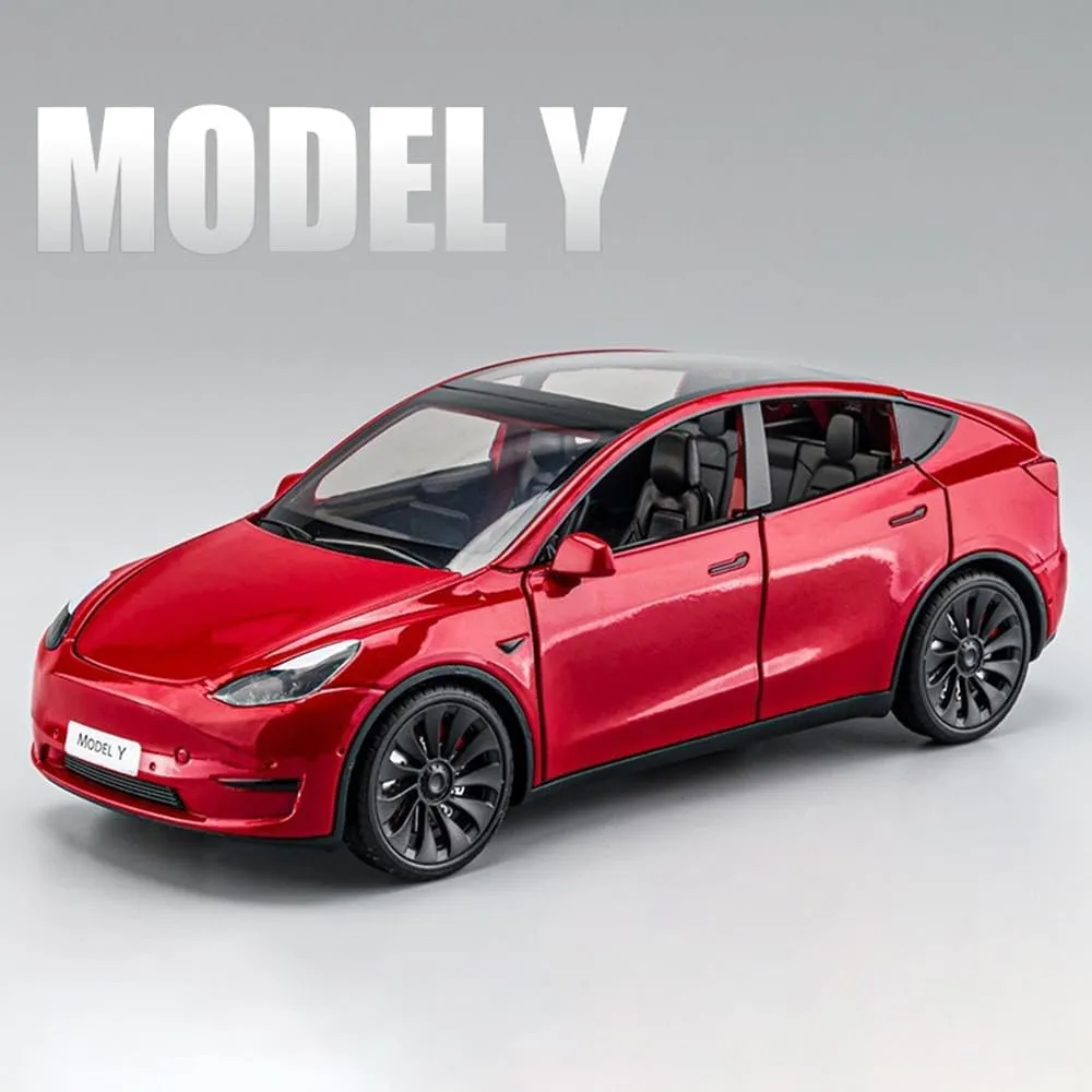 1/24 Model Y Alloy Simulation Casting Toy Car, Children's Dream Toys Car Toys with Sound, Light, Pull-Back, Birthday Gifts for Kids or Car Lovers White Elephant Gifts - Red