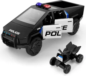 1/28 Alloy Cybertruck Toy Police Cyber Truck,Diecast Metal Car Model Toy with Sound Light and Pull Back Power,Christmas Birthday Gifts for Boy Girl