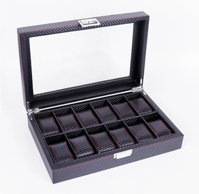 12 Grids Carbon Fiber Watch Box PU Jewelry Box Density Board Watch Case Holder Organizer for Watches Men Valentine's Day Gift