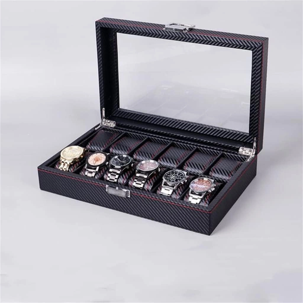 12 Grids Carbon Fiber Watch Box PU Jewelry Box Density Board Watch Case Holder Organizer for Watches Men Valentine's Day Gift