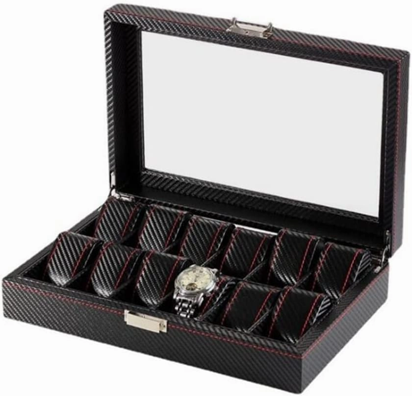 12 Grids Carbon Fiber Watch Box PU Jewelry Box Density Board Watch Case Holder Organizer for Watches Men Valentine's Day Gift