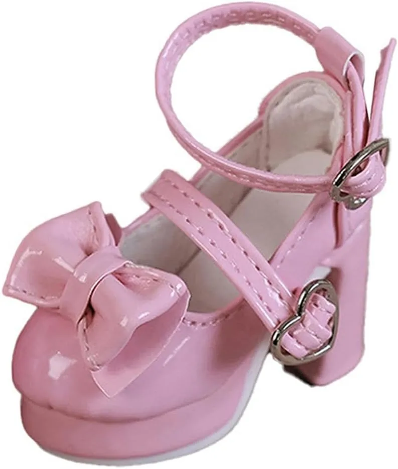 1/4 Scale Figure Shoes Mini Doll Accessories Realistic Fashion Heart Buckle Creative for Female Action Figure High Heel Shoes, Pink