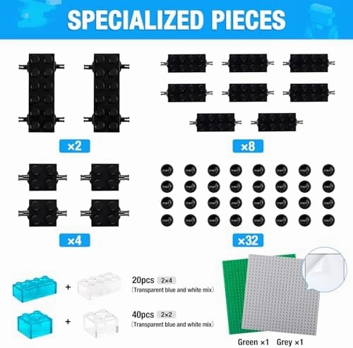 1600 Pieces Building Bricks, Building Bulk Block with 2 Packs 24x24 Studs Sticky Plate and 46PCS Wheel Accessory - 100% Compatible with All Major Bricks, Gfits for Kid - 18 Shape/16 Color
