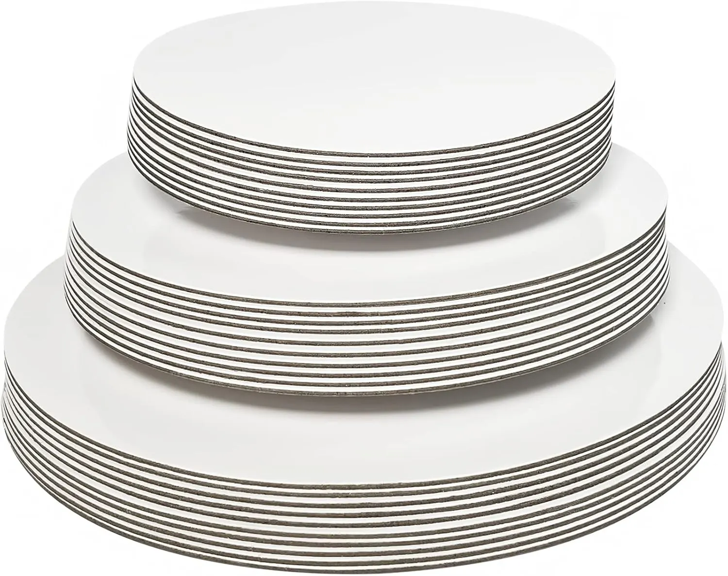 18-Pack Sturdy Round Cake Boards 8,10 and 12 inch, Gold Cardboard Cake Circles plate Scalloped Base 3 Size Cake base, 6 of Each Size (White)