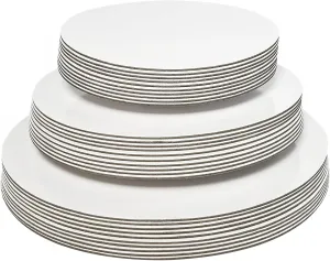18-Pack Sturdy Round Cake Boards 8,10 and 12 inch, Gold Cardboard Cake Circles plate Scalloped Base 3 Size Cake base, 6 of Each Size (White)
