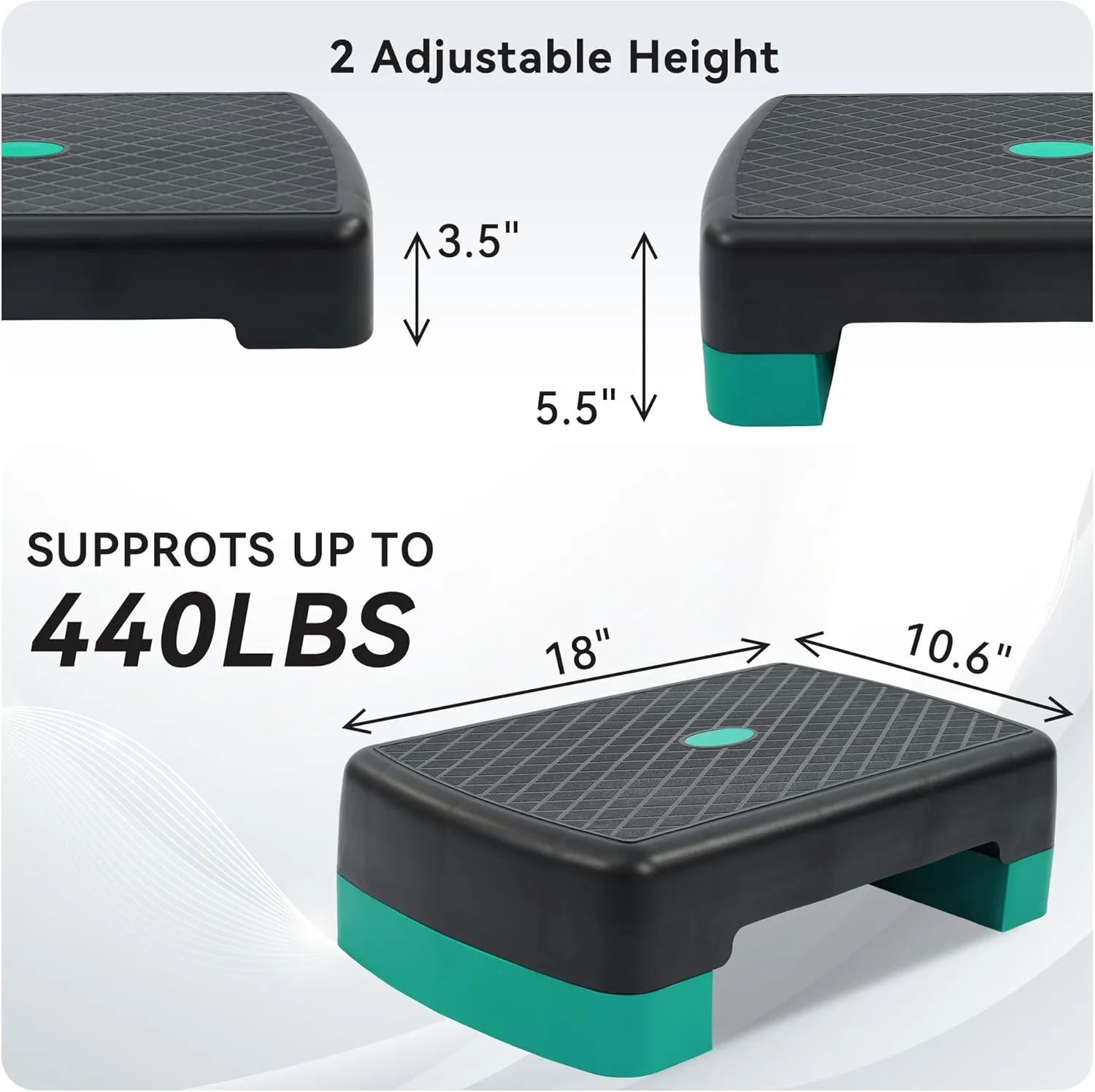 18" Workout Aerobic Stepper Step Platform with 2 Risers
