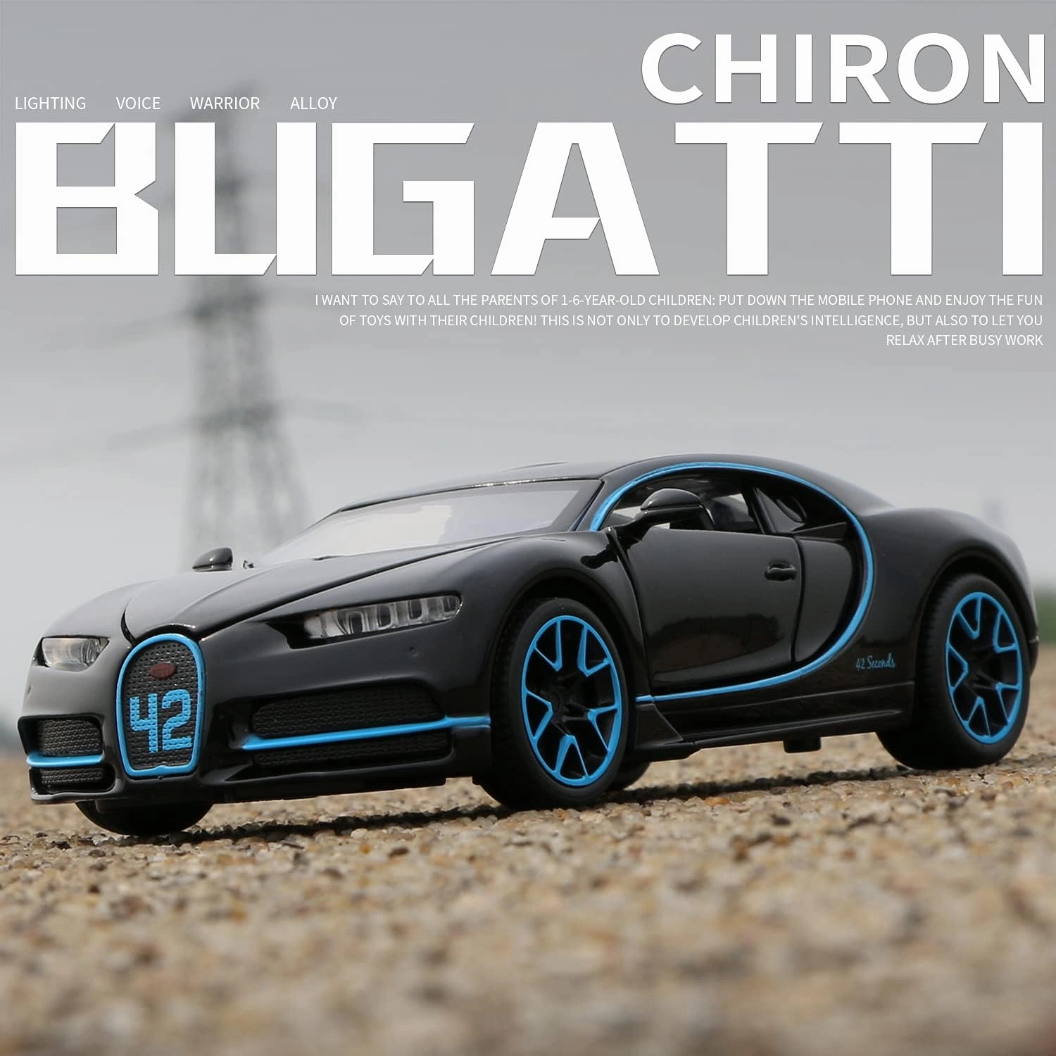 1:32 Bugatti Chiron zinc Alloy Pull Back Car Diecast Electronic Toys with Lights and Music,Decorative,Mini Vehicles Toys for Kids,Boyfriend,Young Peoples Gift（Black）