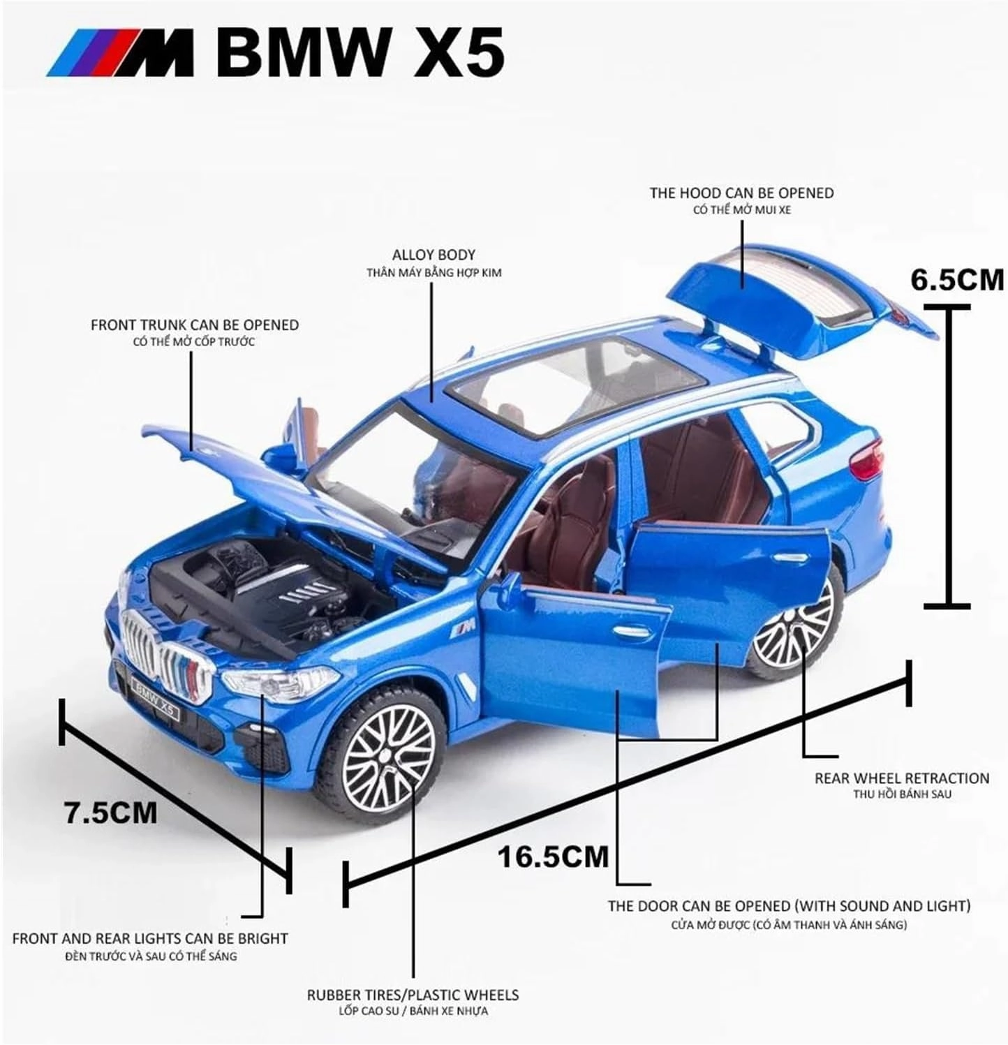 1 32 for BMW X5 SUV Alloy Model Car Toy Diecasts Casting Pull Back Sound and Light Car Enthusiasts Vehicle Gift Simulation Vehicle Playset(White)