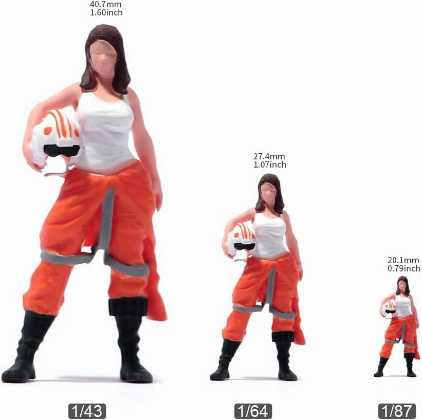 1/87 1/64 1/43 1/24 Scale Miniature Action Figure Doll Model Female Pilot Resin Figurine Model Creative Scene Dolls Props for Car Plane Model Toys (Painted, 1:87 Scale)