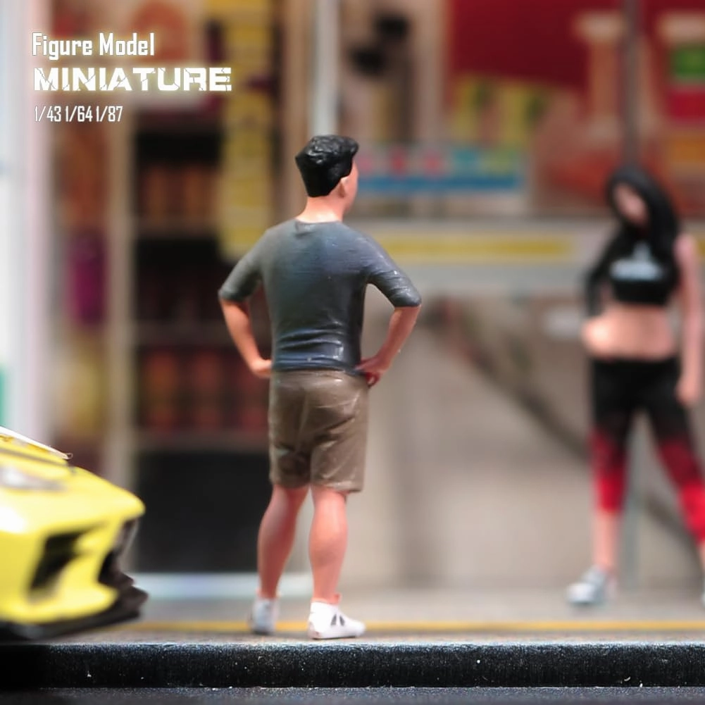 1/87 1/64 1/43 1/24 Scale Miniature Action Figure Doll Model Shorts T-shirt Man Resin Figurine Model Creative Scene Dolls Props for Car Toys (Painted, 1:87 Scale)