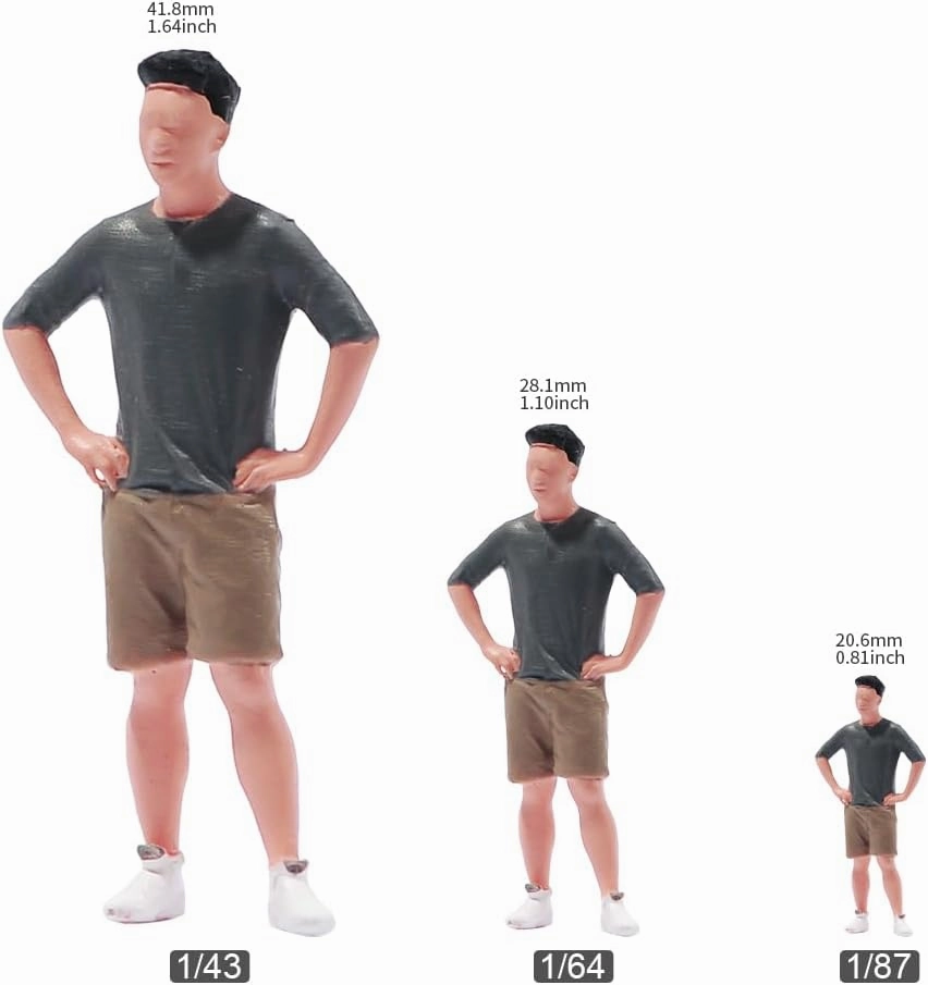 1/87 1/64 1/43 1/24 Scale Miniature Action Figure Doll Model Shorts T-shirt Man Resin Figurine Model Creative Scene Dolls Props for Car Toys (Painted, 1:87 Scale)