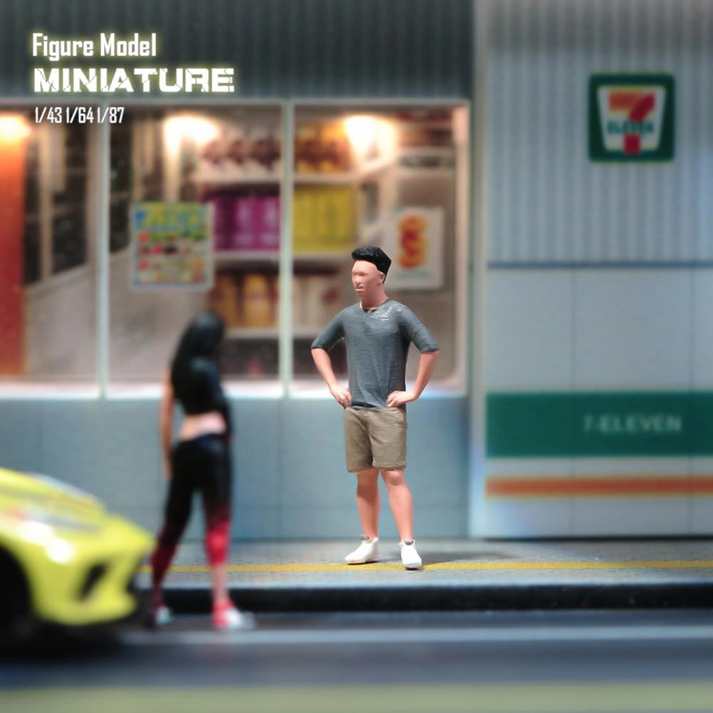 1/87 1/64 1/43 1/24 Scale Miniature Action Figure Doll Model Shorts T-shirt Man Resin Figurine Model Creative Scene Dolls Props for Car Toys (Painted, 1:87 Scale)
