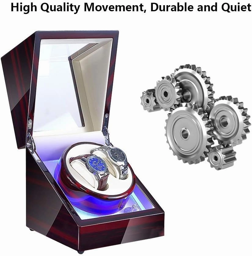 1 Pcs Double Watch Winder for Automatic Watches, with Blue LED Light, Wood Shell Piano Paint Exterior，Super Quiet Japanese Motor Watch Winder Display Watch Box Watch Storage