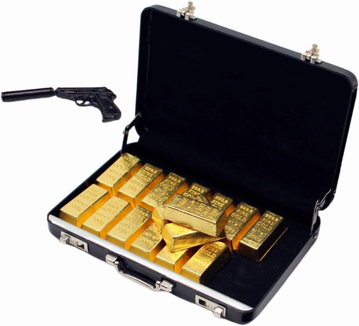 1set Miniature Suitcase Golden Bricks Dollhouse Decor Realistic Landscape Accessories Safe for Mini House Scenes