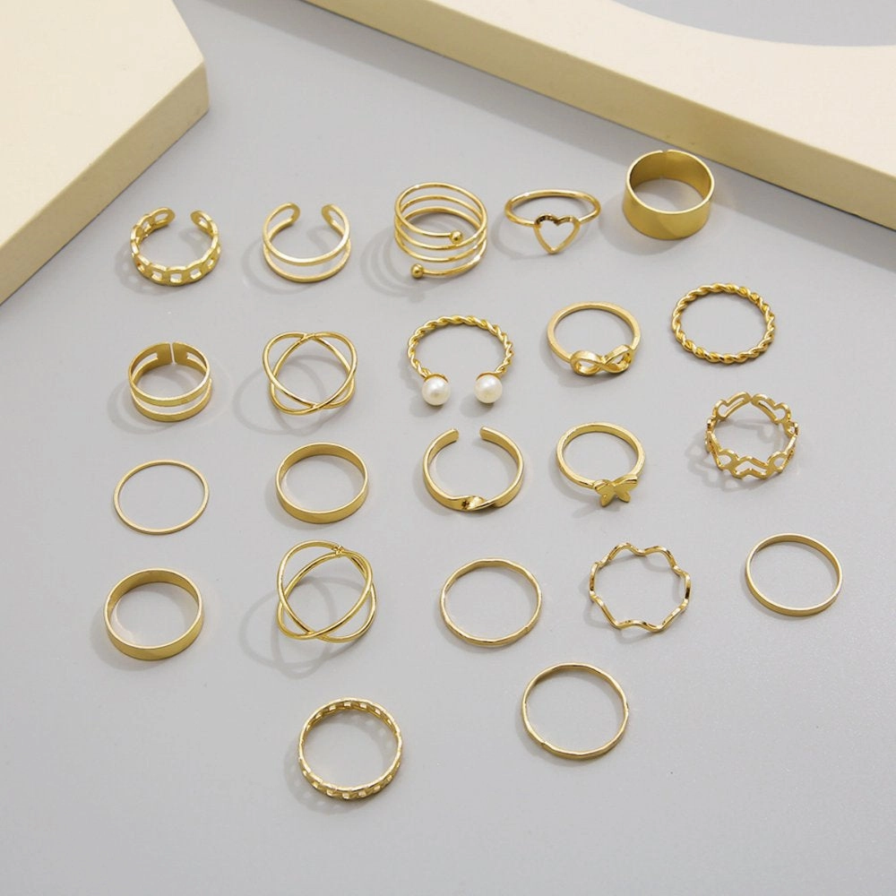 22PCS Knuckle Rings Stackable Rings Gold Wave Joint Finger for Women