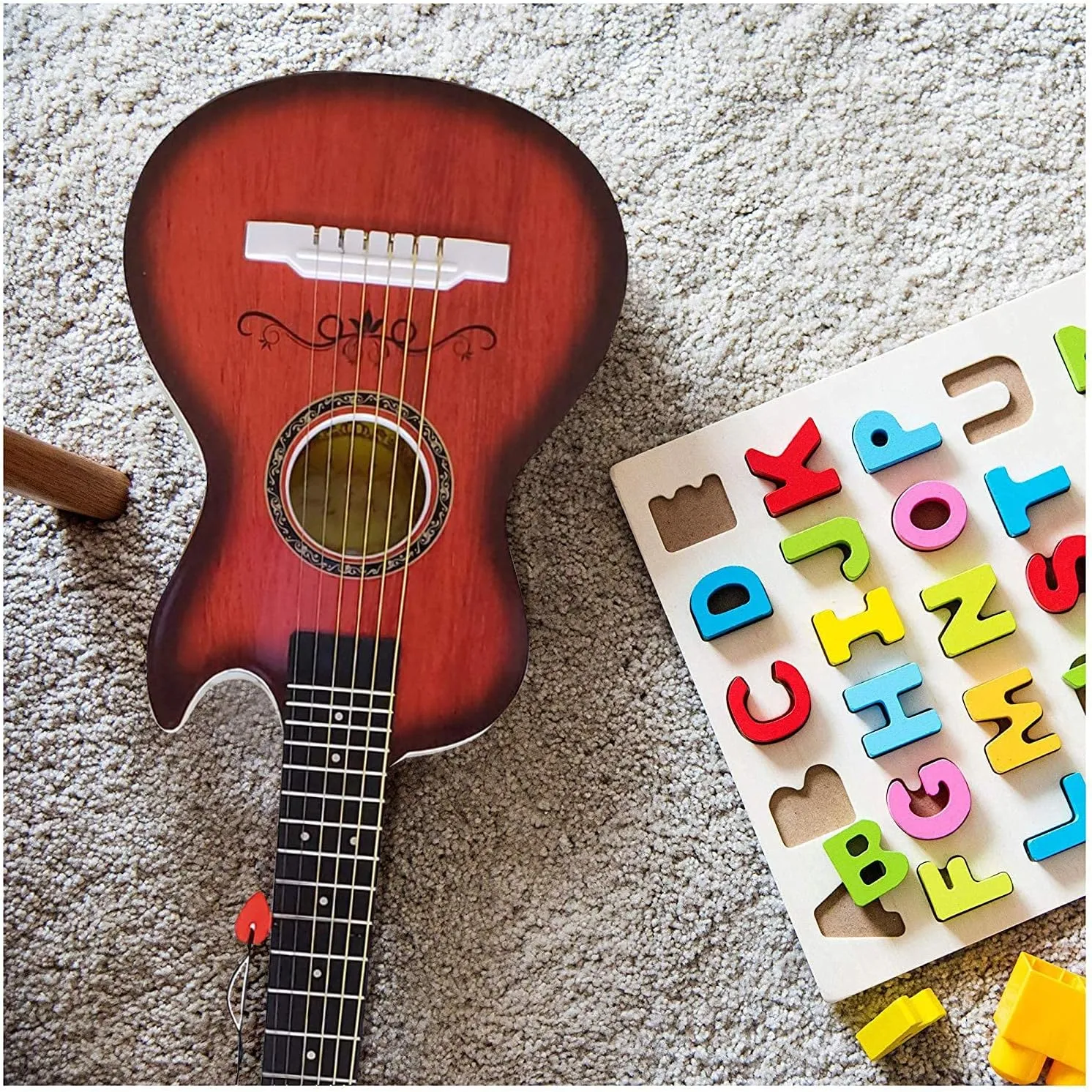 23" Acoustic Guitar, Kids 6 String Toy Guitar - Realistic Steel Strings - Beginner Practice First Musical Instrument for Children, Toddlers (Mahogany)