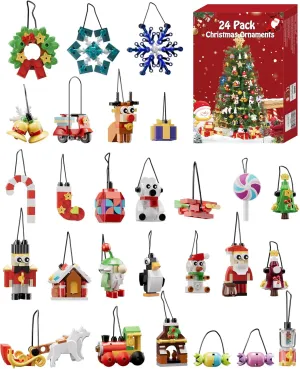 24 Pack Christmas Ornaments Building Set, Hanging Ornaments for Christmas Tree Santa Claus Reindeer Gingerbread Penguin Nutcracker Snowflakes, Xmas Gifts for Party Home Decor Kids 6 