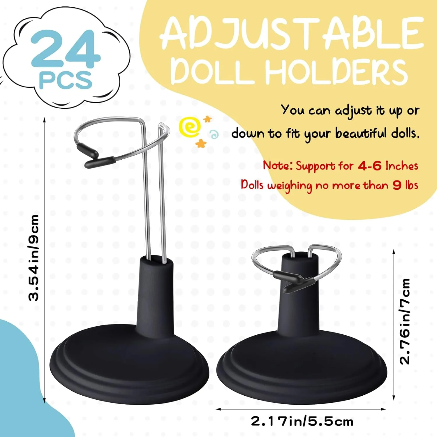 24 Pcs Doll Stand Adjustable Action Figure Display Holder Support for 4-6 Inches Dolls, Creative Storage Stand for Home Shop Birthday Party Favor for Male Female(Black)
