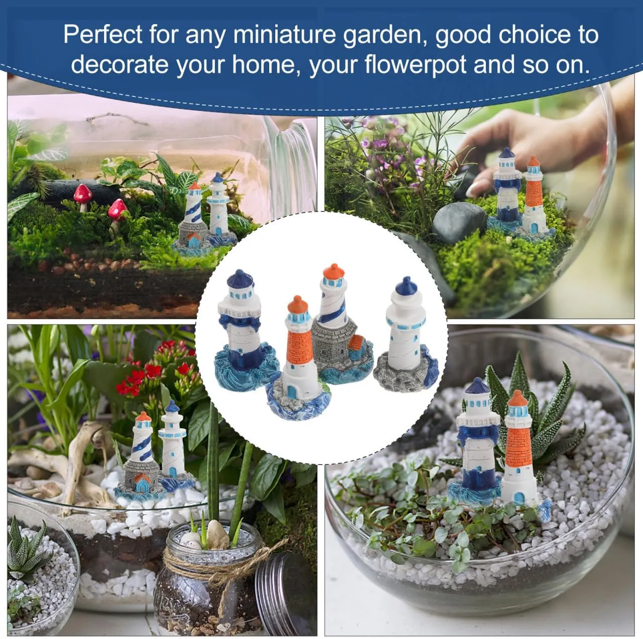 24 Pcs Lighthouse Ornament Miniature Lighthouse Figurines Birthday Statue Ocean Decor Cake Decorating Cake Ornament Mediterranean Style Model