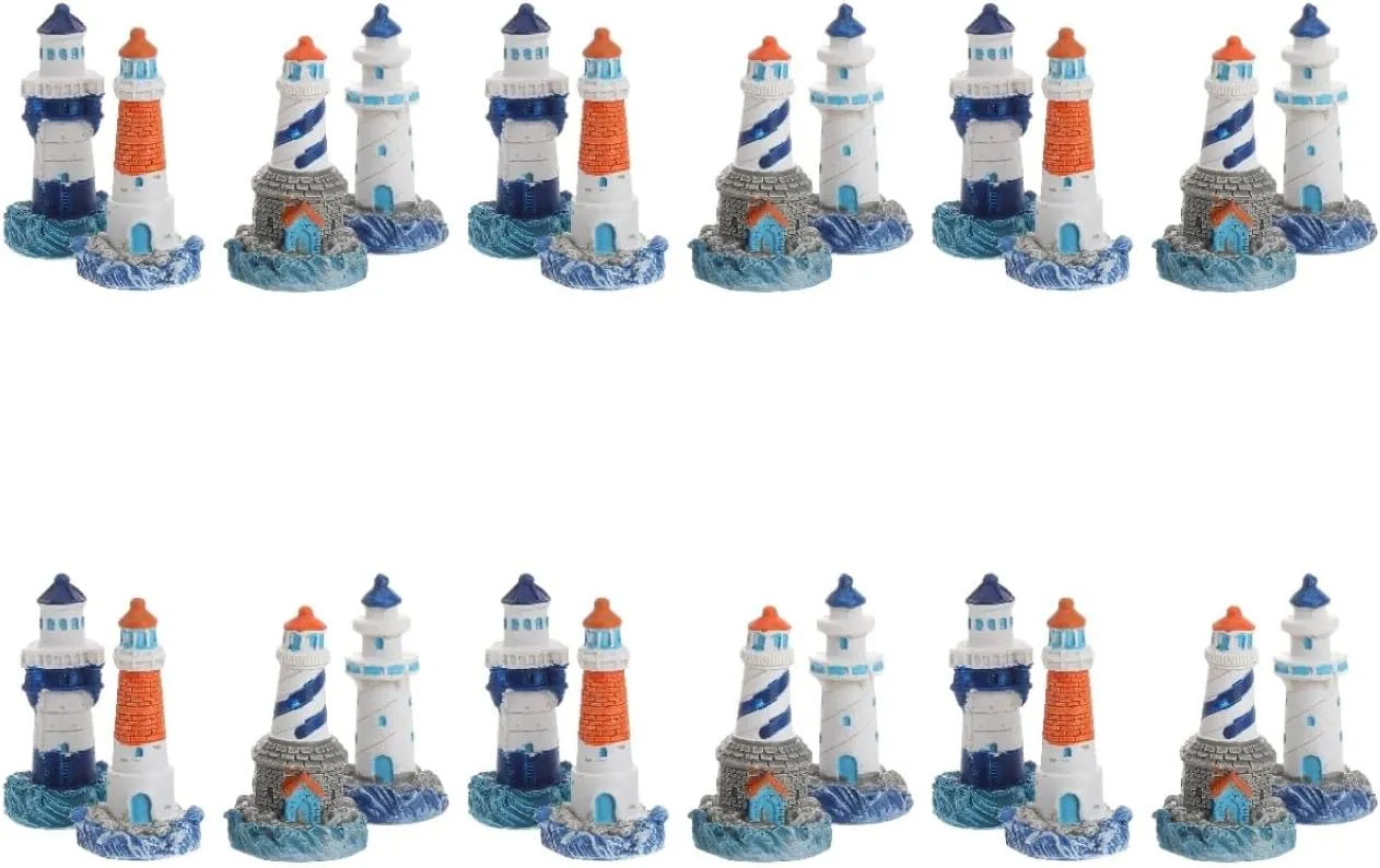 24 Pcs Lighthouse Ornament Miniature Lighthouse Figurines Birthday Statue Ocean Decor Cake Decorating Cake Ornament Mediterranean Style Model