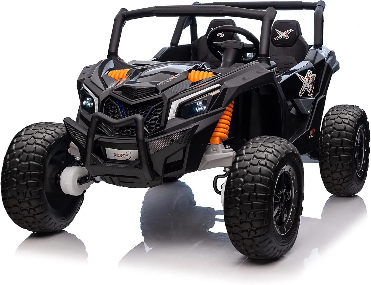 24V Kids Electric UTV Toy Car with Remote Control, All-Terrain Off-Road Ride On Vehicle for Big Kids 3-8 Years, Powerful Motor, Safety Belt, Music & LED Lights, Gift for Boys Girls (Black)