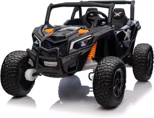 24V Kids Electric UTV Toy Car with Remote Control, All-Terrain Off-Road Ride On Vehicle for Big Kids 3-8 Years, Powerful Motor, Safety Belt, Music & LED Lights, Gift for Boys Girls (Black)