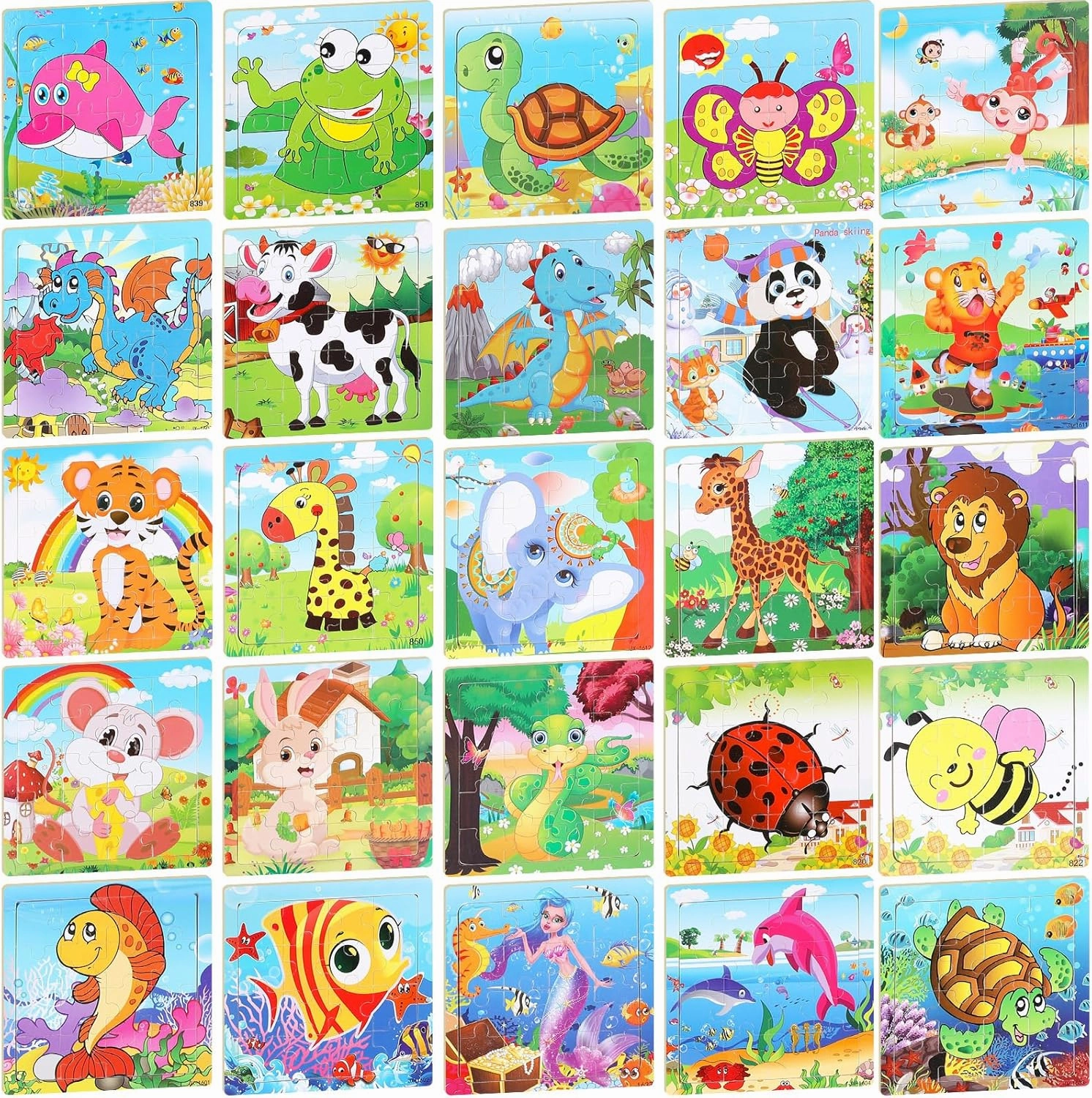 25 Pack Kids Toddler Puzzles Ages 2-4 Wooden Kids Puzzles for Toddlers 16/20 Pieces Wooden Jigsaw Puzzles for Kids 2 3 4 5 Year Old Preschool Puzzles Toy Gift