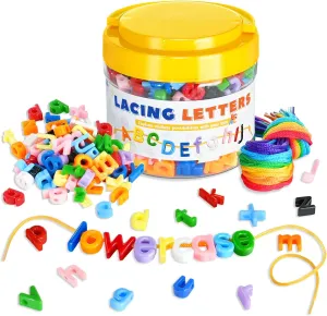 278 Pcs Lacing Letters Beads, Lowercase Alphabet Learning Toys, 10 Color Rainbow Alphabet Beads with 18 Laces, Preschool & Home Educational Toy for Kids Ages 3 , Back to School Supplies