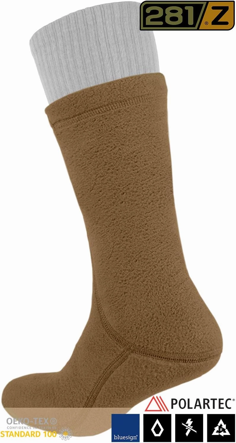 281z Hiking Warm 8 inch Boot Liner Socks - Military Tactical Outdoor Sport - Polartec Fleece Winter Socks (Coyote Brown)