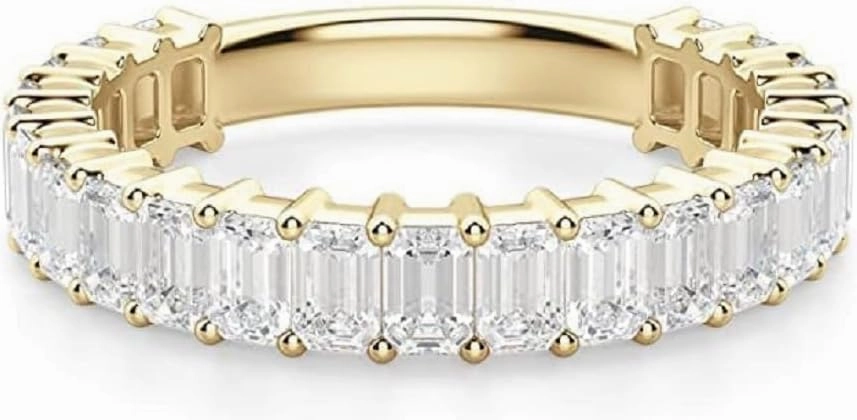 2.0 TCW Emerald Cut Eternity Moissanite Wedding Band for Women Engagement Bridal Ring Silver Solid White/Yellow/Rose Gold Vintage Matching Stackable Anniversary Bands Gifts