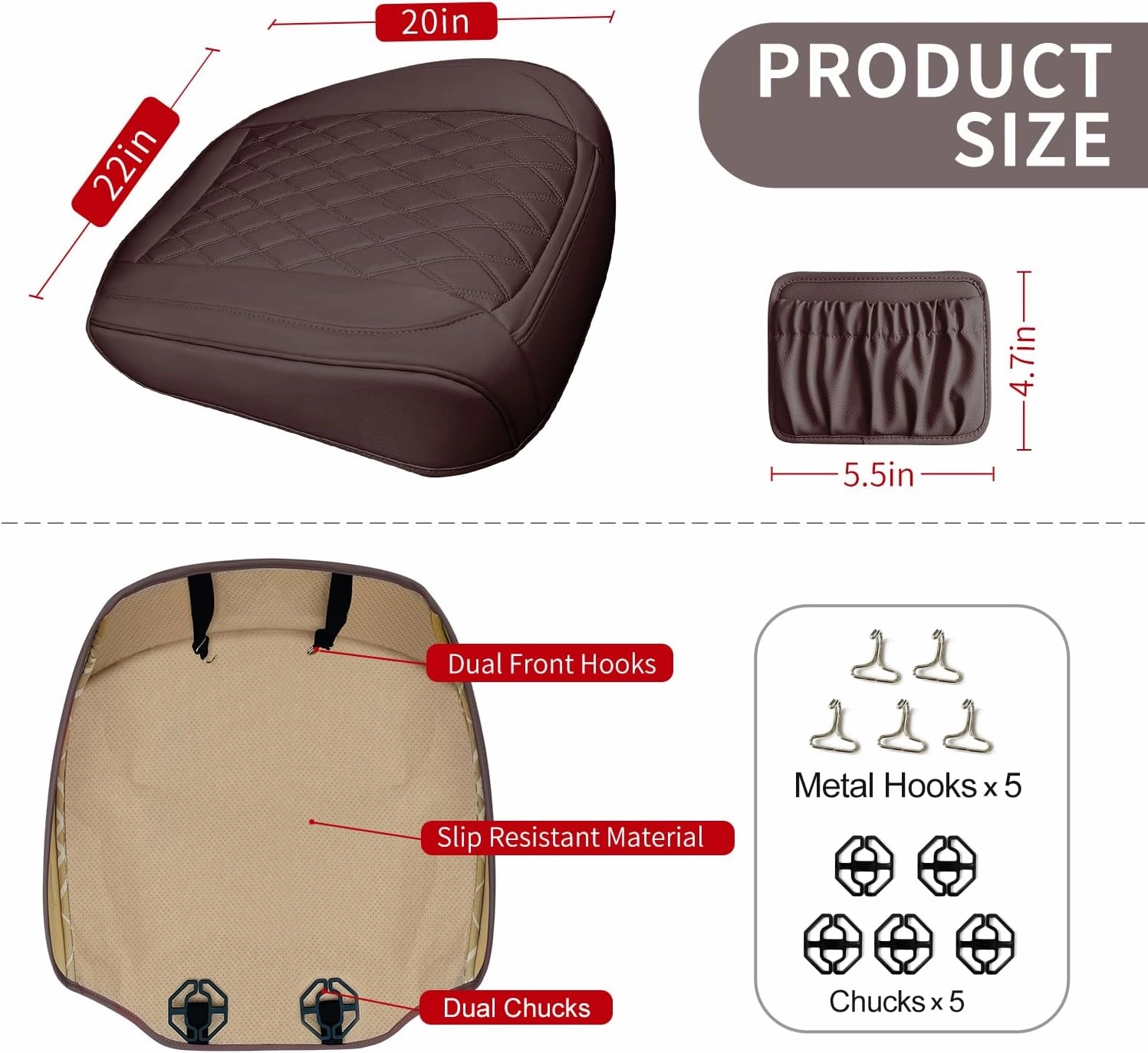 2 Pack Leather Front Car Seat Cover Bottom Car Seat, Anti-Slip and Full Wrap Driver Seat Protectors with Storage Pocket, Luxury Waterproof Bottom Auto Seat Cushion Pad Mat for Most Vehicles(Coffee)