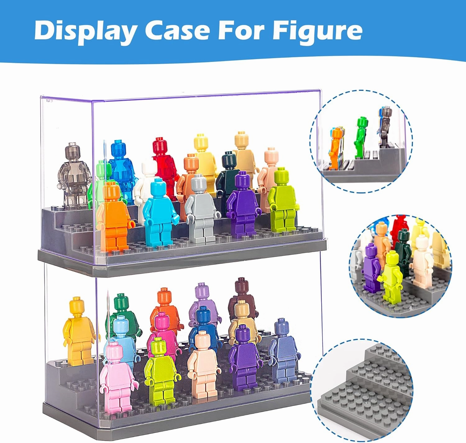 2 Pack Minifigure Display Case Acrylic Mini Figures Storage for Action Figures Blocks Removable Display Box (Minifigures are Not Included) (Gray)