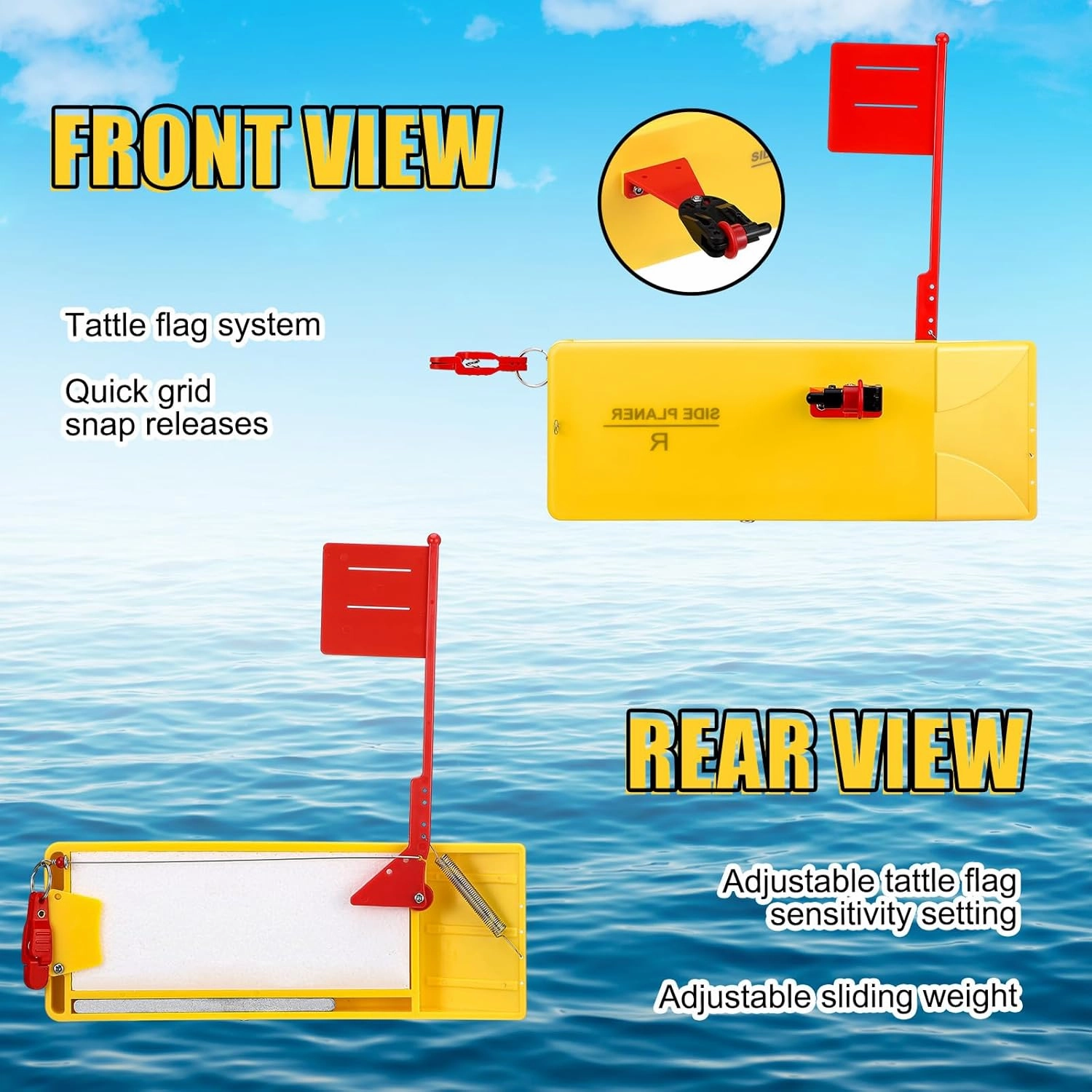 2 Pack Planer Boards for Fishing Trolling 8 x 3 Inches Off Shore Crappie Planer Boards Kits with Flag Fishing Accessory for Inshore Offshore Trolling Dragging
