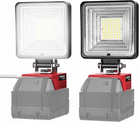 2 PCS Cordless LED Work Light for Milwaukee 18V Battery, 30W 3000LM Battery Light for Milwaukee 18V Tools, Portable Flashlight with USB & Type-C Charging Port, Low Voltage Protection