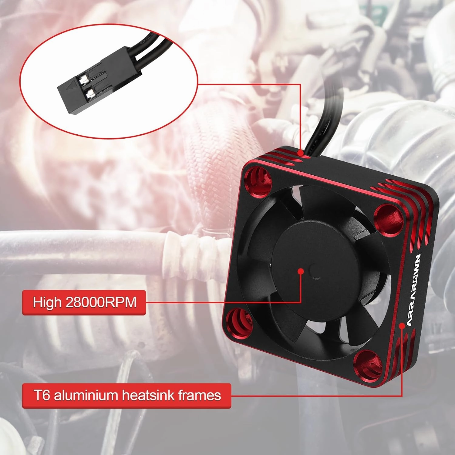 2Pack RC Car Motor Cooling Fan Heatsink 28000RPM Brushless ESC Cooling Fan for RC Car 1/8 1/10 540 550 Motor (Black Red)