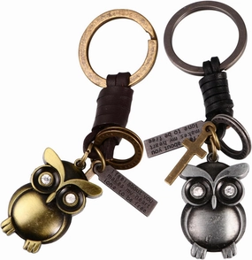 2Pcs Vintage Owl Keychain Durable Retro Owl Key Decor Accessories for Projects Creative Bag Antique Silver and Copper Finish