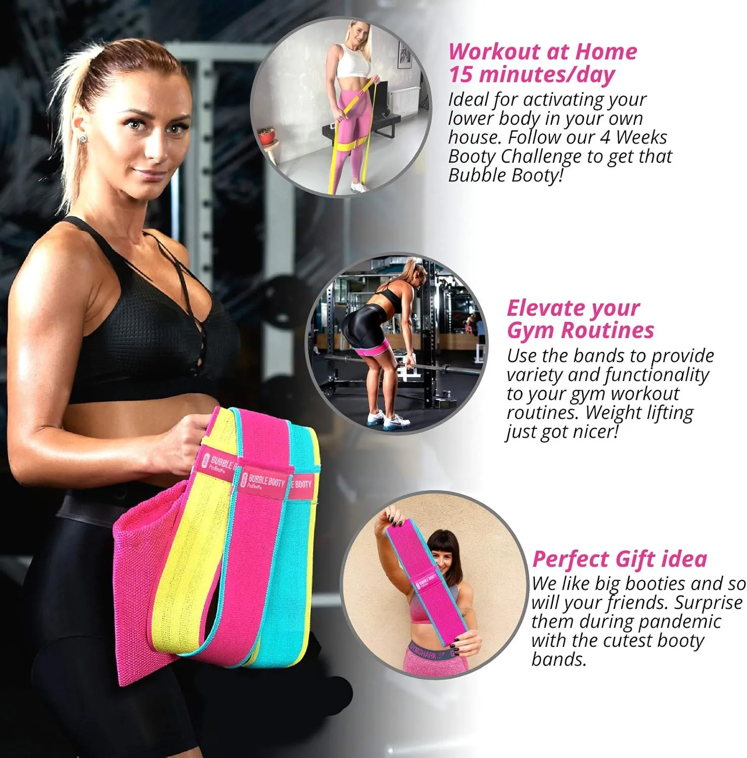3 Pack, Get Sexy and Slimmer with Non Slippery Fabric Resistance Booty Bands with Full Training Video, Ideal for Strength Building, Pilates, Rehab, Fitness, Pickleball Warm Up and Home Workout
