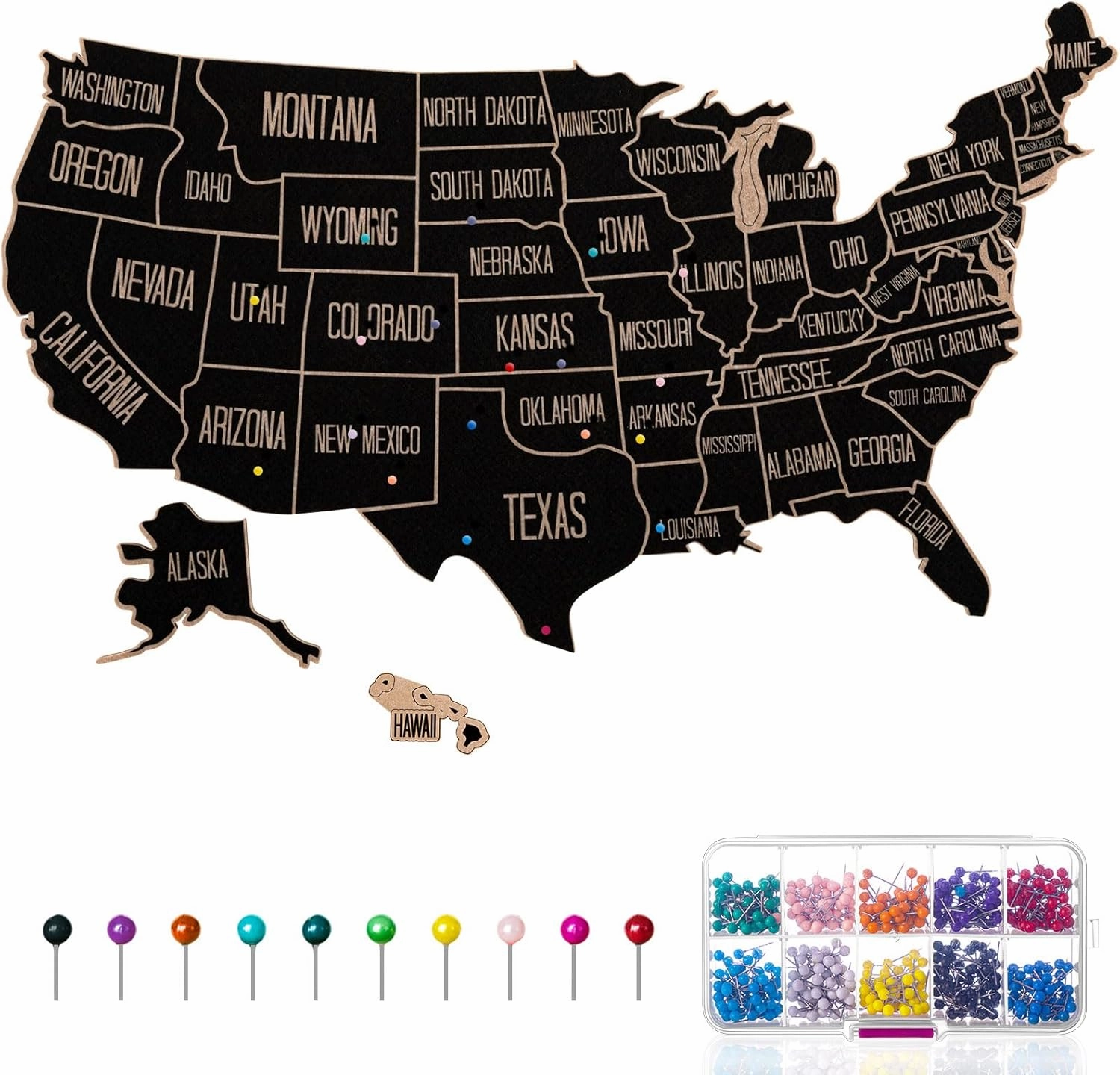 30" x 20" USA Wall Map with 500 Push Pins, US Map Pin Board US Travel Tracker Map Push Pin Map United States for Travelers Home Office Kitchen Wall Decor Gift