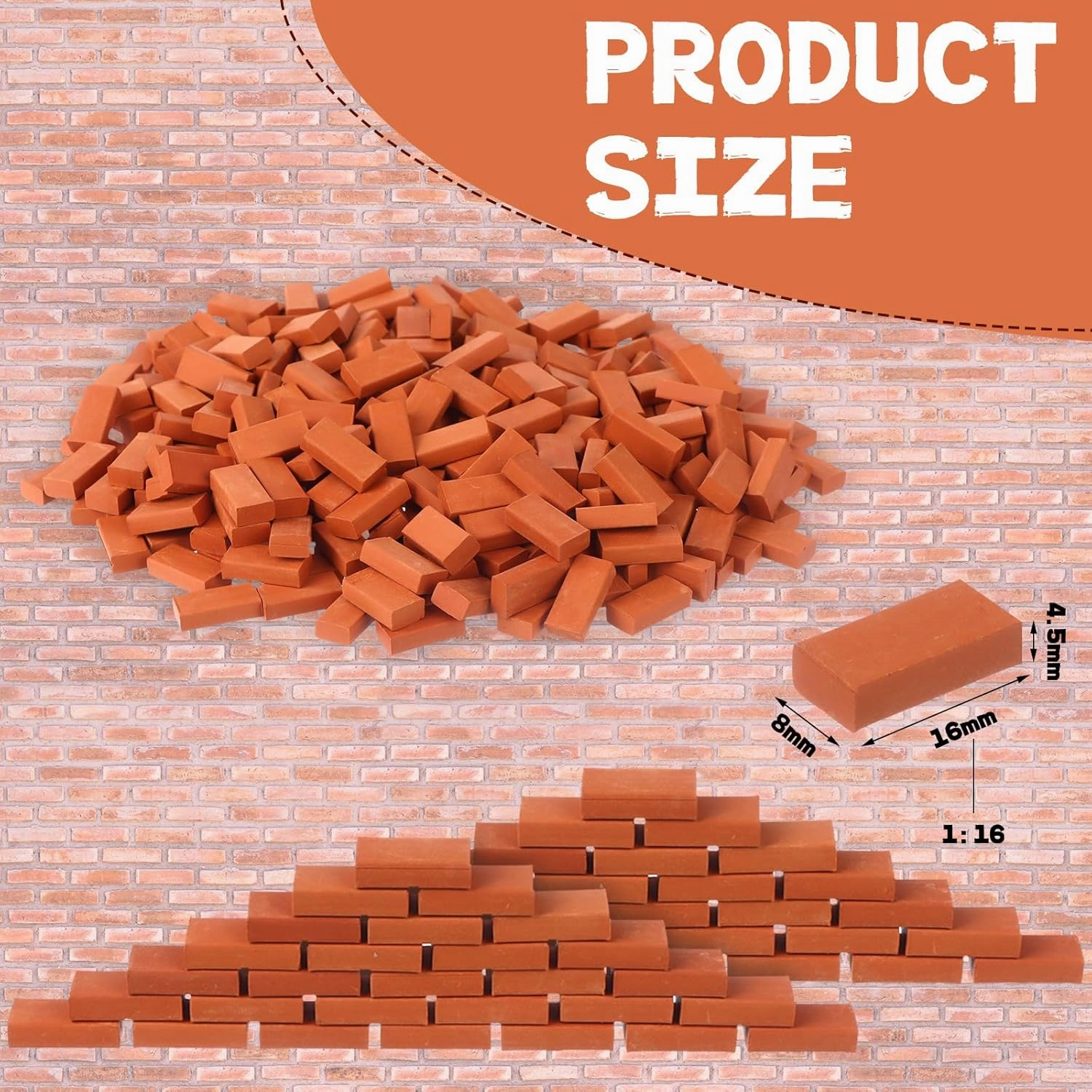 350 Pcs 1/16 Miniature Bricks Brick Building Set, Mini Red Brick Stone Model Brick Mini Artificial Brick Premium Clay Bricks DIY Fake Bricks Lifelike Brick Ornament for Dollhouse Decor Handmade Craft