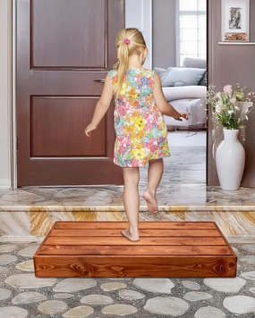 3.5"/6" Heightable Wooden Outdoor Step, 100% Heartwood Step Stools for Adults with 4 Additional Legs & Anti-Slip Traction Tape, One Step Stool for Elderly, Adults, Kids (30" L x 16" W)