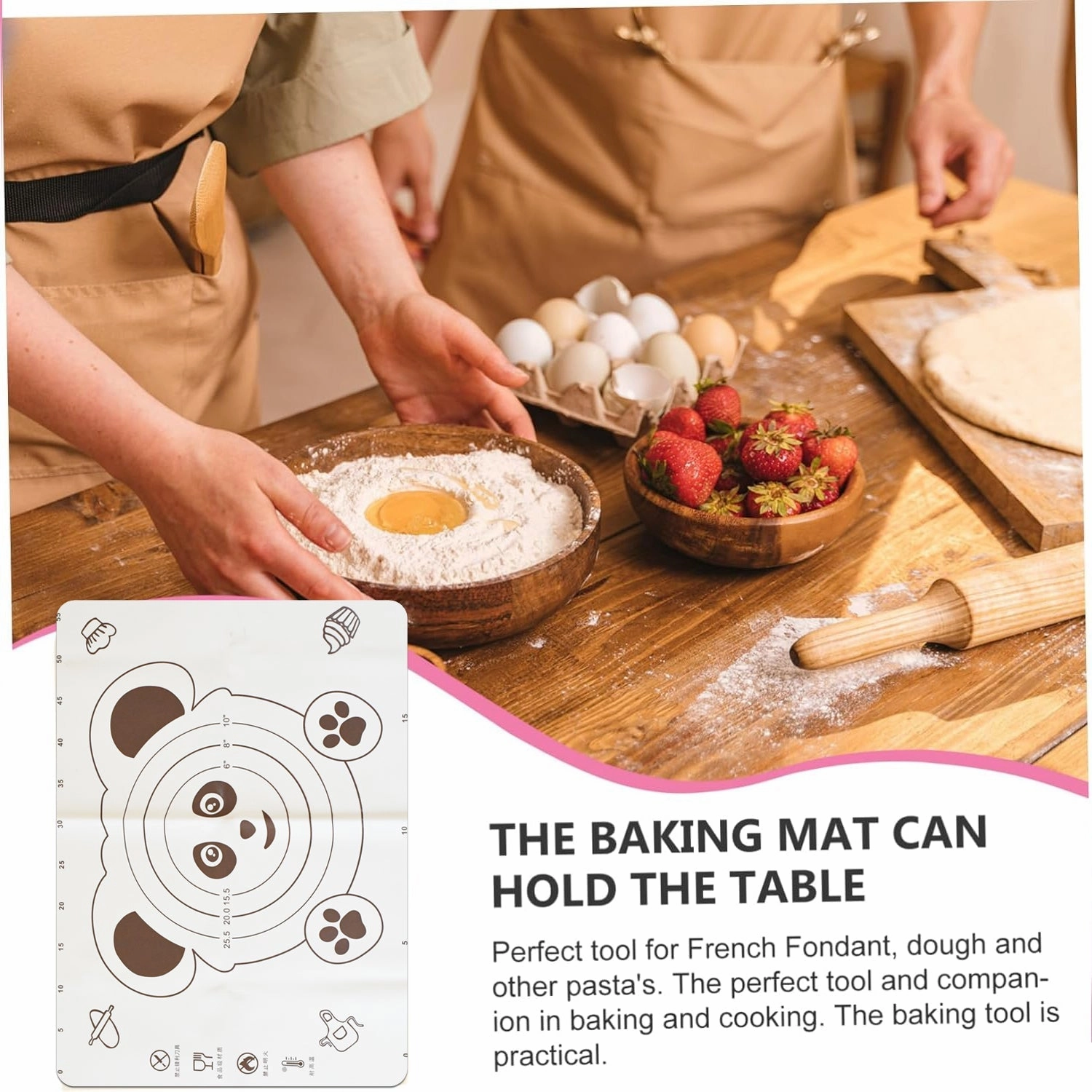 3 In 1 Silicone Baking Mat With Wooden Belan & Cake Scraper (3 Pcs Set / 50×70 CM)