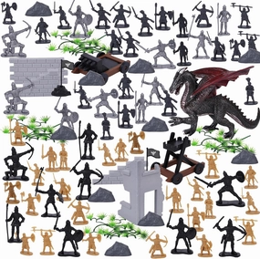3 otters 230PCS Army Men Action Figures, Medieval Dragon Toy Set with Bucket, for Boys Girls Birthday Party Gift Toy