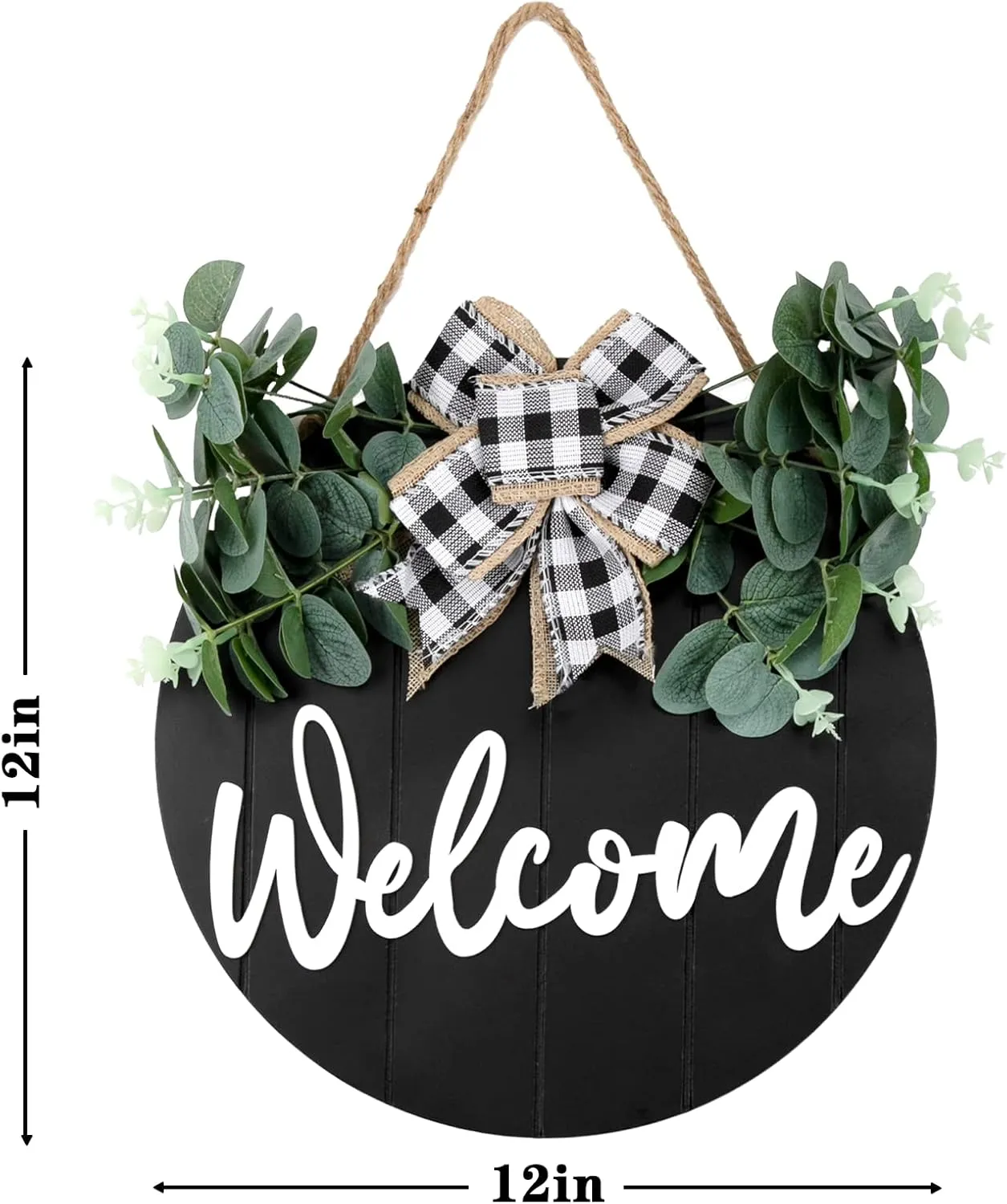 3D Front Door Welcome Wreath - Farmhouse Welcome Sign for Front Door - Vertical Concave Stripes Wooden Front Door Wreaths for Home Decor(Black) - Housewarming Gift