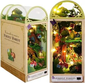 3D Jungle Hut Wooden Book Stand Puzzle DIY Dollhouse Wood Bookends Book Nook Model Building Kit with LED Light for Teens and Adults to Build-Creativity Gift for Birthdays Christmas Halloween