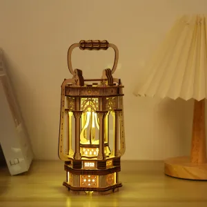 3D Wooden Puzzles for Adults - Vintage Lantern Model with Light, DIY 3D Model Building Kits for Home Decoration